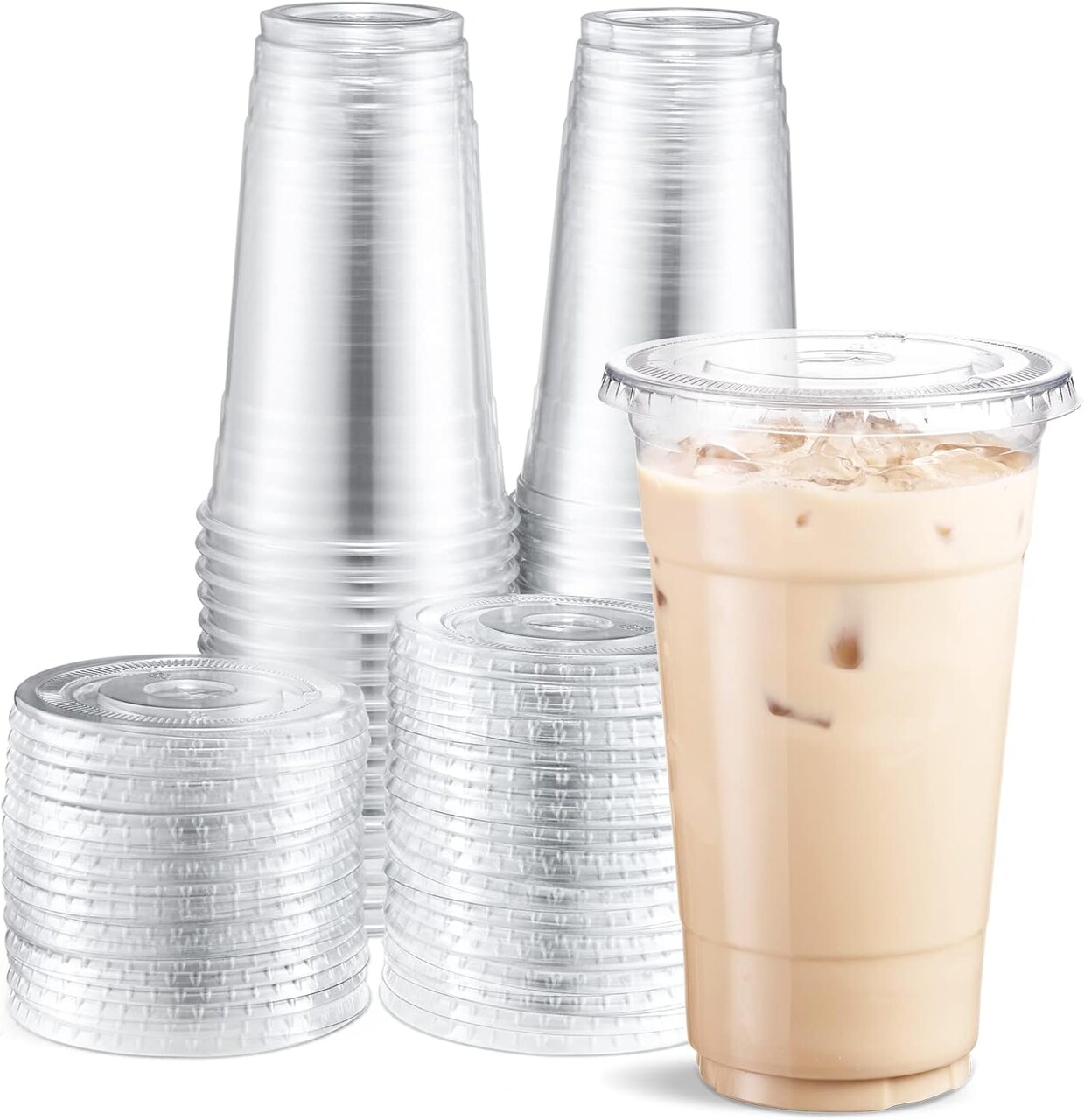 24 oz Plastic Cups with Lids, Clear Disposable To Go Cups with Lids for Iced Coffee, Cold Drinks, Smoothies, Bubble Boba, 50 Sets